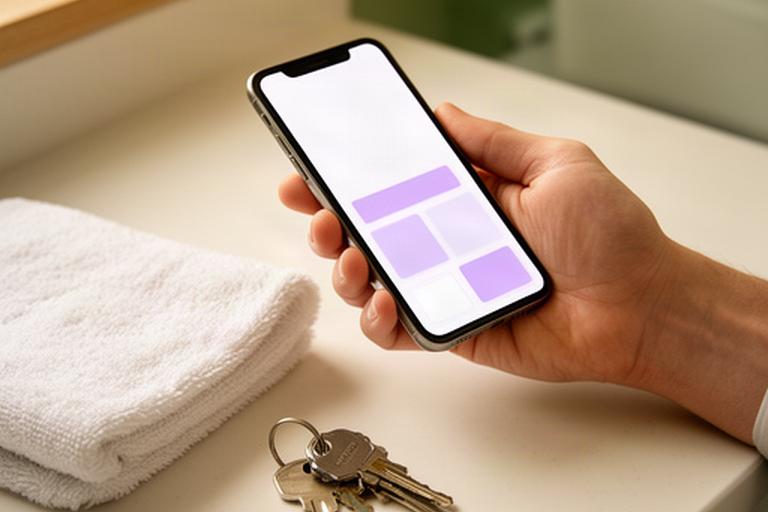 Client reading privacy choices on a phone beside a neatly folded white towel and house keys