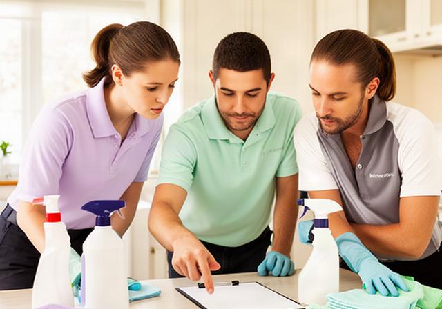 Dedicated cleaning crew reviewing a room-by-room deep cleaning checklist before starting work