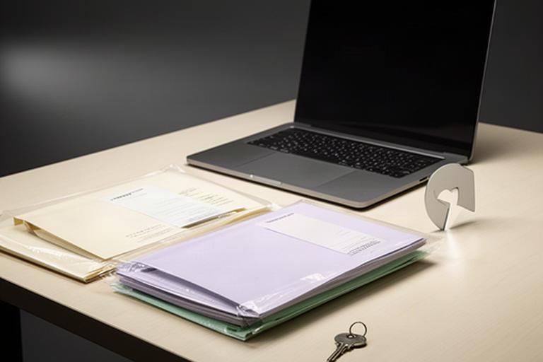 Sealed client records and a laptop on a clean office table representing careful information sharing